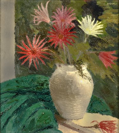 Marcello Avenali, VASO DI FIORI Olio su tavola, 36,5x32,3 cmFirma in alto a...