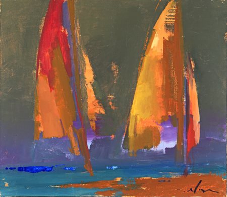 Anonimo, VELE Olio su tela, cm 70x83. Firmato in basso a destra "Velasco"....