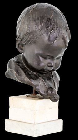 Lionello Balestrieri, BUSTO DI BAMBINO Scultura in bronzo, cm...