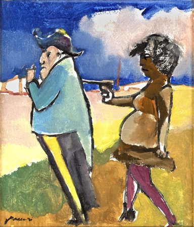 Mino Maccari, L'ASSALTO Olio su cartone telato, 30x35 cmFirmato "Maccari" in...