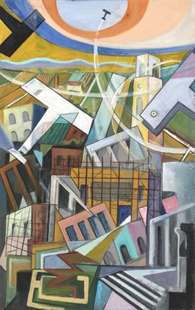 Pierluigi Sibò Bossi, ACROBAZIE AEREE SU LITTORIA Olio su tela, cm...