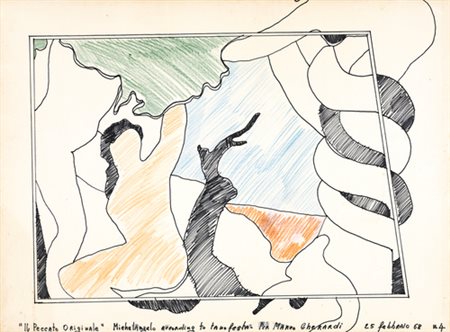 Tano Festa, IL PECCATO ORIGINALE Pennarelli e pastelli su cartone, cm 70x90,...