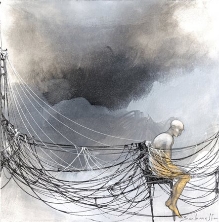 Micaela Barbarossa, FILI DI RAGNO Olio su tela, cm 40x40Firma in basso a...