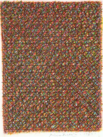 Piero Dorazio, RETICOLO Pastelli colorati su carta, cm 36x28Firma e data in...