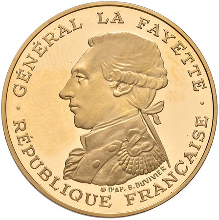 FRANCIA. Repubblica. 100 franchi in oro 1987, "La Fayette". FDC. In astuccio.