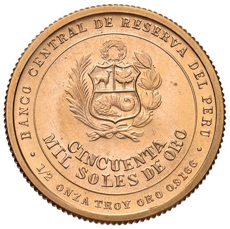 PERU'50.000 soles 1979, F. Garcia Calderon, in oro. PROOF.