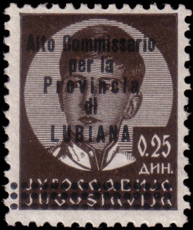 [LUBIANA] 1941Occupazione italiana.0,25 dinari nero, soprastampato "Alto...