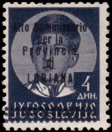 [LUBIANA] 1941Occupazione italiana.4 dinari ardesia, soprastampato "Alto...