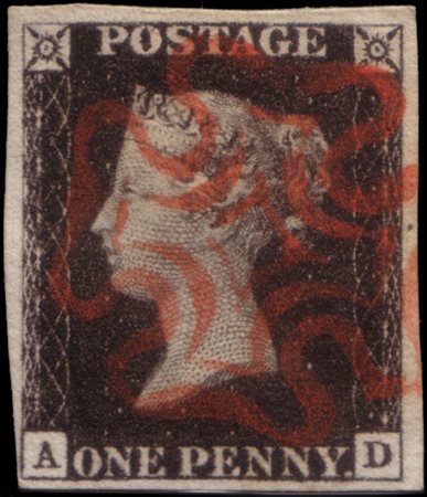 [GRAN BRETAGNA] 1840Regina Vittoria."Penny Black". 1d. nero (A-D) con annullo...
