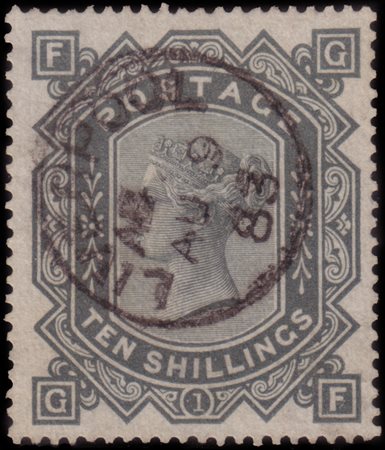 [GRAN BRETAGNA] 1867/1883Regina Vittoria.10s. grigio verdastro, filigrana...