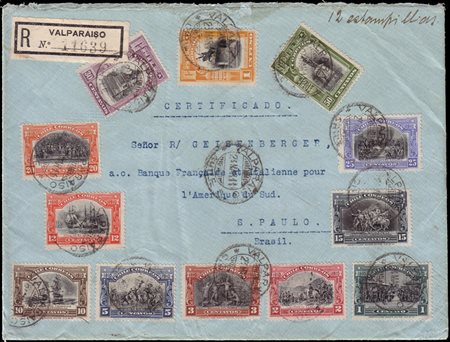 [CILE] 1911 (24 mar.)Busta da Valparaiso a San Paolo (Brasile), affrancata...