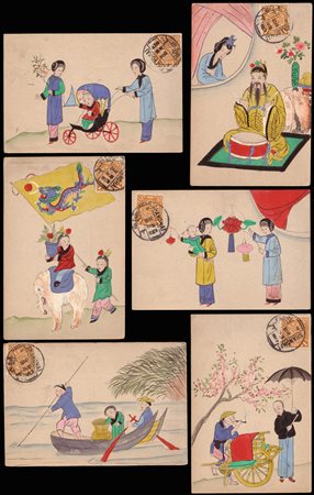 [CINA] 1915 circaPeriodo della Repubblica.6 cartoline postali illustrate a...