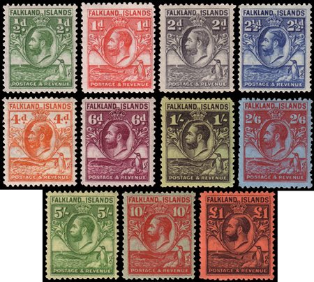 [ISOLE FALKLAND] 1929/1937Re Giorgio V."Balena e pinguino". Serie completa di...