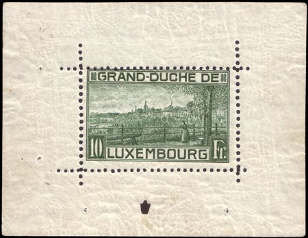 [LUSSEMBURGO] 1921Foglietto "Veduta della città di Lussemburgo". 10 franchi...
