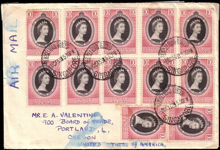 [MALAYA/SINGAPORE] 1953 (8 ott.)Busta da Singapore per Portland (Stati...