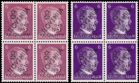 [SLOVENIA] 1945Emissione per Maribor.Quartina del 6pf. violetto di Germania...