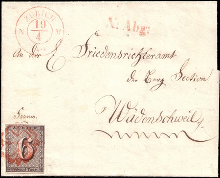 [SVIZZERA] 1845 (19 apr.)Zurigo.Lettera con testo da Zurigo per Wädenswil,...
