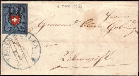 [SVIZZERA] 1851 (4 mar.)Poste Federali.Lettera senza testo da Tägerwilen...
