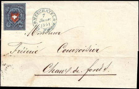 [SVIZZERA] 1851 (7 gen.)Poste Federali.Lettera senza testo da Neuchatel per...