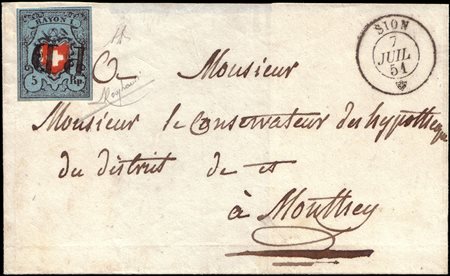 [SVIZZERA] 1851 (7 lug.)Poste Federali.Lettera senza testo da Sion per...