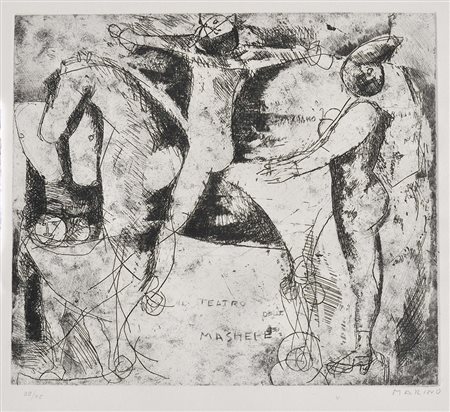 Marino Marini Il teatro delle maschere;Radierung, 38 x 43,5 cm Acquaforte, 38...