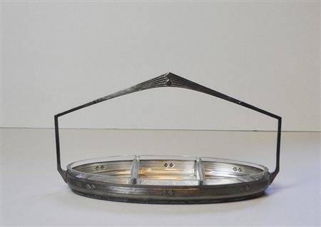 Jardiniere Jugendstil Wien;Metall u. Glas, 19,5 x 30,5 cm, Metall oxidiert...