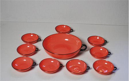 Fruchtsalat-Service, 20er/30er-Jahre;1 Schüssel, 9 Schälchen, oranges...