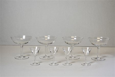 4 Champagnergläser, 4 Likörgläser, 20er/30er-Jahre;Kristall, Höhe 12 cm, Höhe...