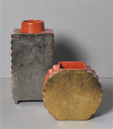 Manufaktur/Manifattura Rometti Umbertide Coppia Vasi;Ceramica arancione e...
