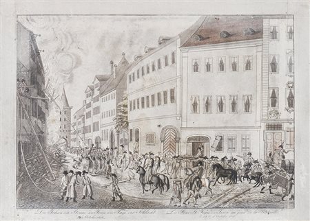 H. R. Pflug / C. Schnorr Die Johannis-Strasse zu Jena, am Tag der Schlacht,...