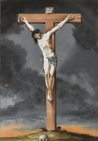- Hinterglasbild „Kreuzigung“, 19. Jh.;27 x 18 cm, gerahmt
