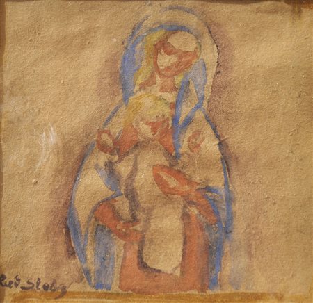 Rudolf Stolz Madonna mit Kind;Aquarell, 12,3 x 13 cm, Papier gebräunt,...