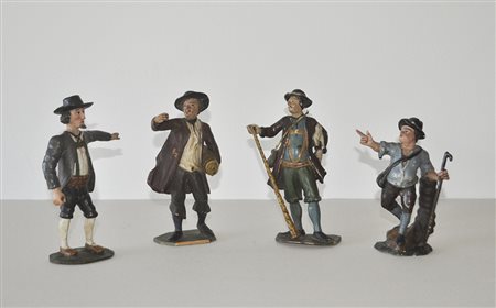 - 4 Krippenfiguren (Hirten), Tirol um 1800;Holz gefasst, max. Höhe 18 cm,...