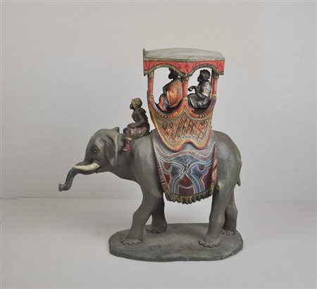 Tiroler Bildhauer um 1920 Drei Könige auf Elefant;Holz bemalt, Höhe Elefant...