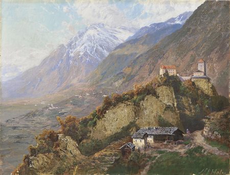 N. J. Holm Schloss Tirol, um 1905;Öl auf Leinwand, 66 x 85,5 cm,...