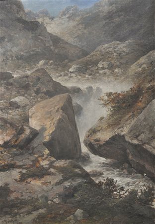 Josef Preyer Wildbach in den Alpen, 1890;Öl auf Leinwand, 55 x 38 cm, gerahmt...