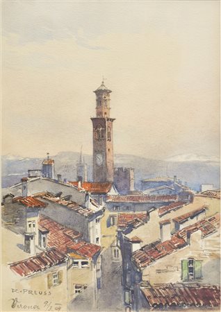Rudolf Preuss Verona, 1909;Aquarell, 18 x 12,5 cm, gerahmt Signiert, datiert...