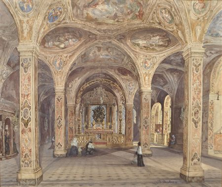 Theodore Duclere (Neapel/Napoli 1812 – 1867) Kircheninterieur;Aquarell, 53 x...