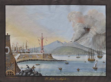 J. F. Waginger Il Molo di Napoli, 1828;Tempera auf Papier, 45,2 x 60,5 cm...