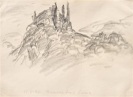 Anni Egösi (Meran/Merano 1894 – 1954) Schloss Braunsberg in Lana, 1940;Kohle,...