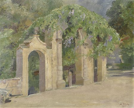 Albert Stolz Eingang zum alten Talferpark in Bozen, 1917;Öl auf Leinwand,...