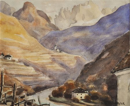 Hubert Mumelter Kampill mit Rosengarten;Aquarell, 23,5 x 28,5 cm Signiert