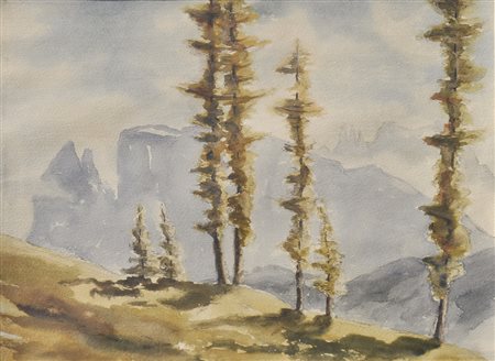 Rudolf Complojer Blick auf Schlern;Aquarell, 28,5 x 36,5 cm, gerahmt Signiert