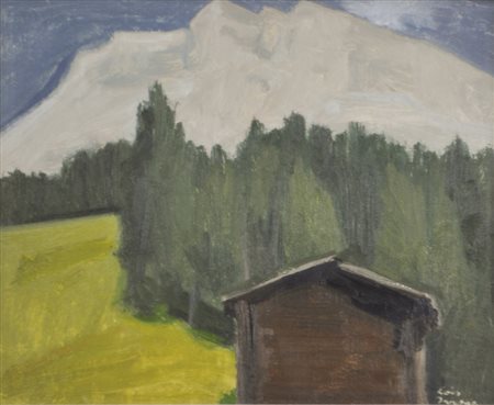Lois Irsara (Abtei/Val Badia 1923 – 2014) Almhütte im Gadertal;Öl auf Holz,...