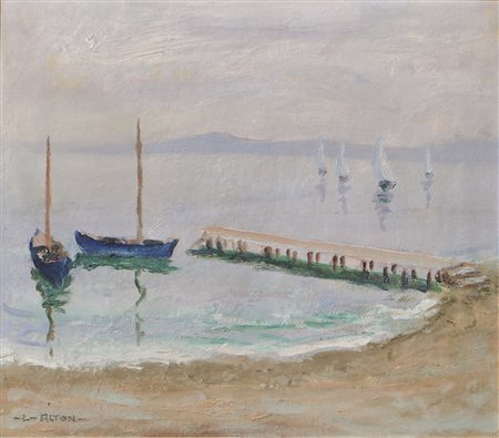 Lois Alton Segelboote am Gardasee;Öl auf Karton, 33,5 x 38,2 cm, gerahmt...