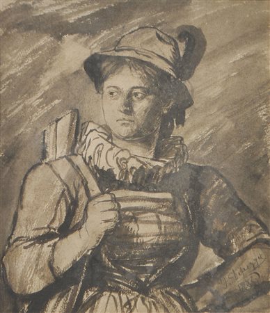 Franz von Defregger (Stronach, Osttirol 1837 – München) Jägerin, 1882;Tusche...