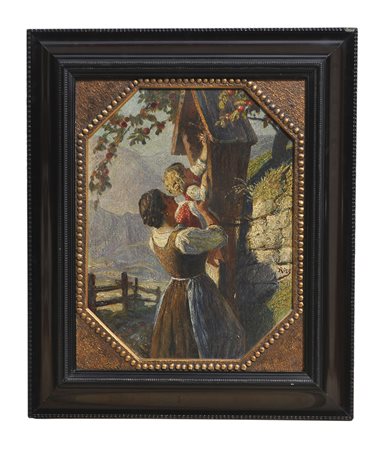 Thomas Riss Mutter mit Kind am Marterl, Burggrafenamt;Öl auf Karton, 51,5 x...