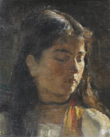 Thomas Riss Mädchen mit braunen Haaren;Öl auf Karton, 36 x 29 cm, kleiner...