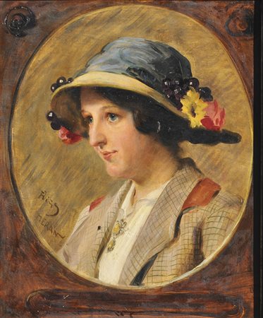 Thomas Riss Porträt einer Dame mit Hut;Öl auf Sperrholz, 54,5 x 45 cm,...