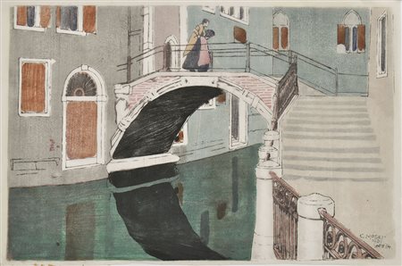 Carl Moser Brücke in Venedig, 1931;Farbholzschnitt, 30 x 46 cm, gerahmt...
